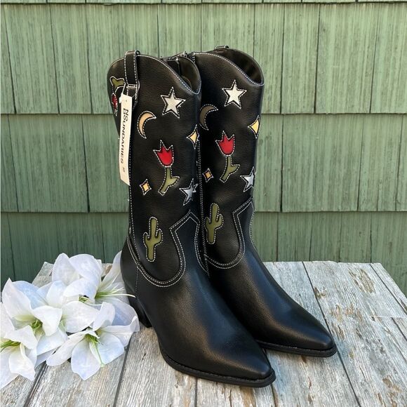 No Boundaries Shoes - Western Boots Black Novelty Southwestern Cowgirl Desert Vibes Country Size 10
